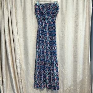 Socialite Geometric Abstract Multicolor Strapless Summer Maxi Dress Women's‎ XS